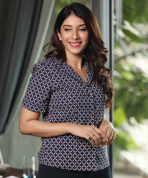 Plaid Button Up Blue Blouse